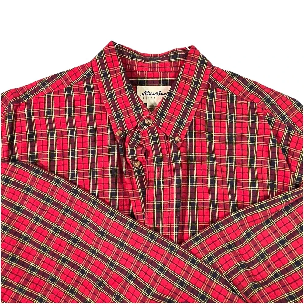 VTG Eddie Bauer Men's Plain Button‎ Down Large Tall Xmas Colors EUC